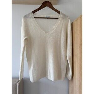 Maison Ullens Womens L White Long Sleeve V-Neck Cashmere Silk Sweater Italy